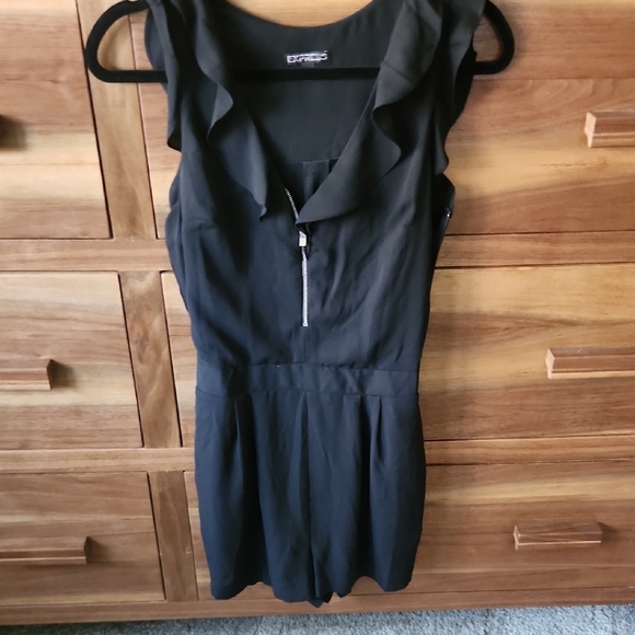 Express Black Ruffled Jumpsuit with Notched Collar - Picture 1 of 5
